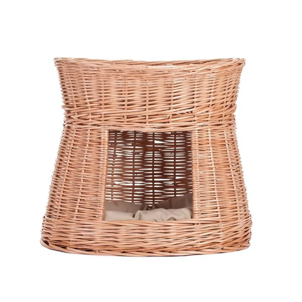 Couchage chat osier naturel 50x40 cm - Niche ovale tour pour petit chien