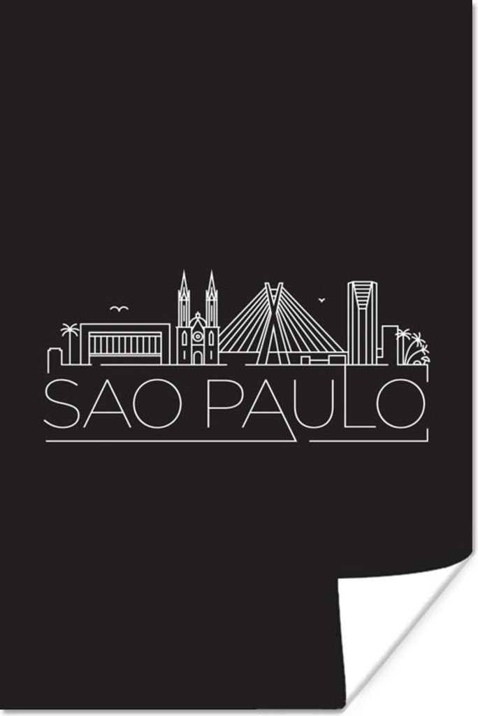 MuchoWow Poster Stadtbild "Sao Paulo" vor schwarzem Hintergrund 80x120 cm - Papierdruck
