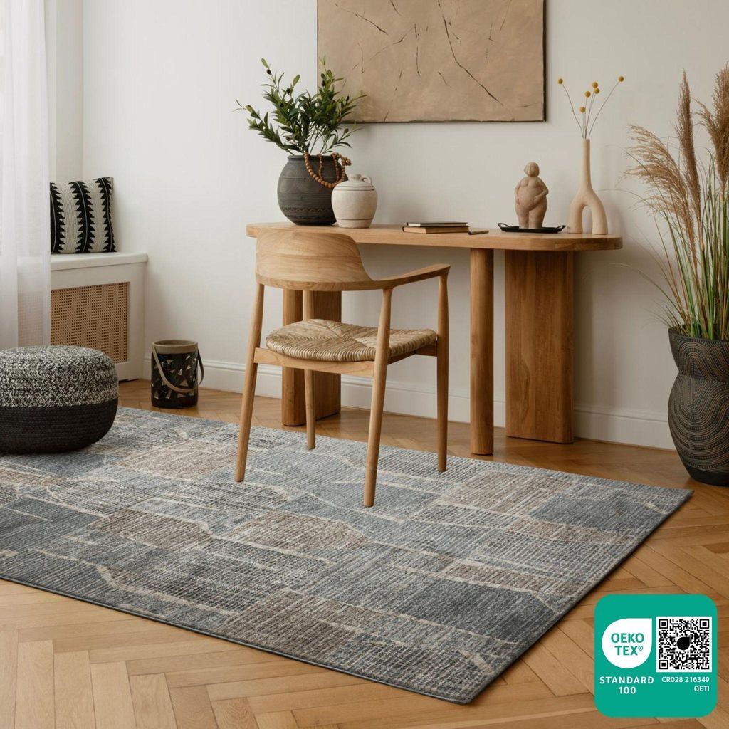 Teppich - Bunt - 120x170 cm - Geometrisches Muster - Allergikerfreundlich - Waschbar - Geeignet für Staubsaugerroboter - AVINO
