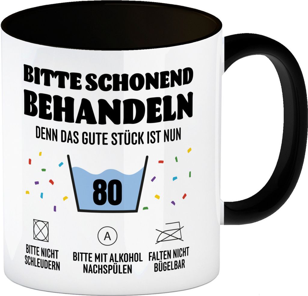 Bitte schonend behandeln - 80. Geburtstag Kaffeebecher in schwarz
