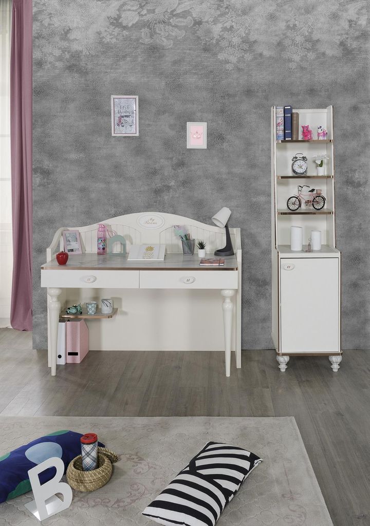 Schreibtisch Kinderzimmer Bücherregal 2tlg. Set Holz Regal Möbel Weiß