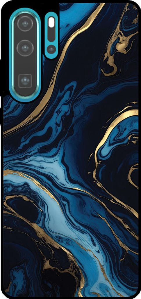 Smartphonica Phone Case Fit für Huawei P30 Pro mit Marmor Druck - TPU Backcover Fall Gold blau Marmor Design - Gold Blau