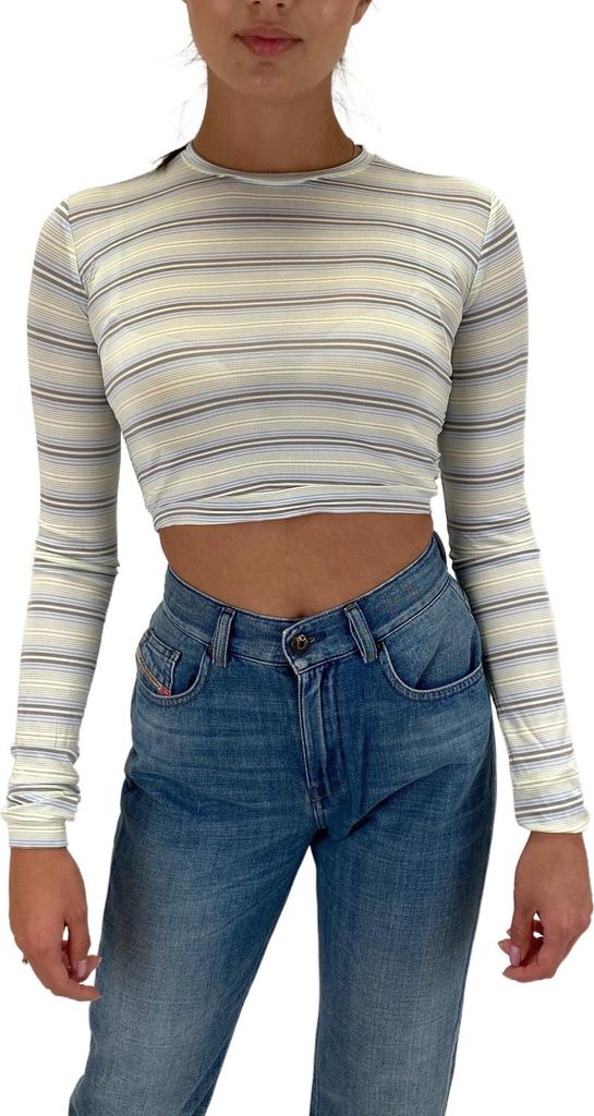 Diesel Black Gold Turalt Top Damen Langarmshirt Bauchfrei Hellgrau