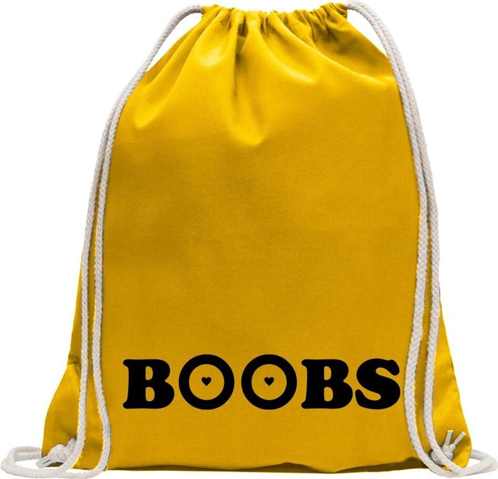 Kiwistar - Turnbeutel - gelb - Boobs - Fun Rucksack Sport Beutel Gymsack Baumwolle mit Ziehgurt