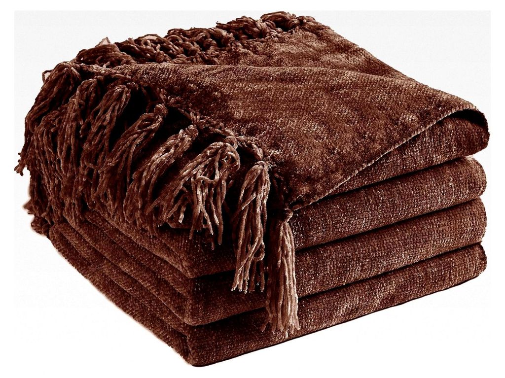 Chenille-Überwurfdecke für Couch, 152 x 203 cm, weich, gemütlich, mit Fransenquasten für Bett, Sofa, Stuhl, leicht, gestrickt, dekorative Boho-...