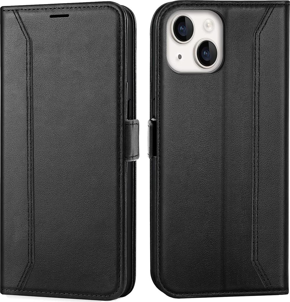 Handyhülle für iPhone 15 Plus Hülle Flip Case klappbare Tasche Schutzhülle, Schwarz