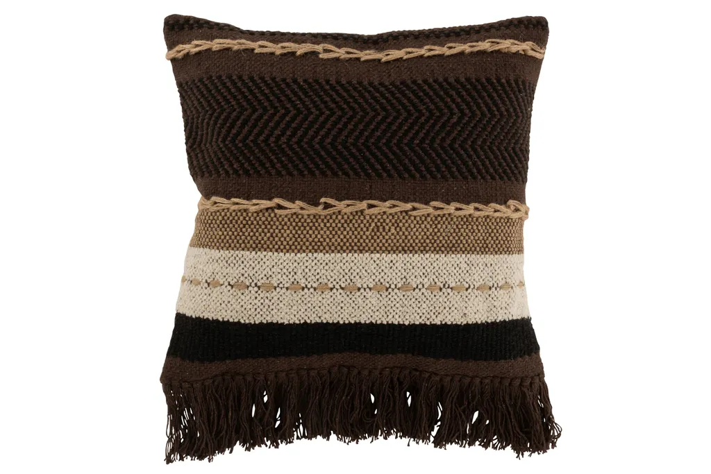 Coussin de Décoration en Coton Style Ethnique Marron et Noir 45x45 cm