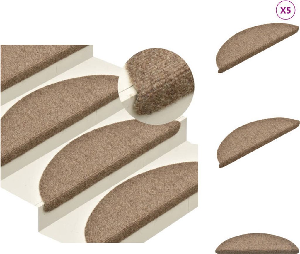 vidaXL Samolepiace rohože na schody 5 ks. Krémová 56x17x3cm Obrázok produktu 