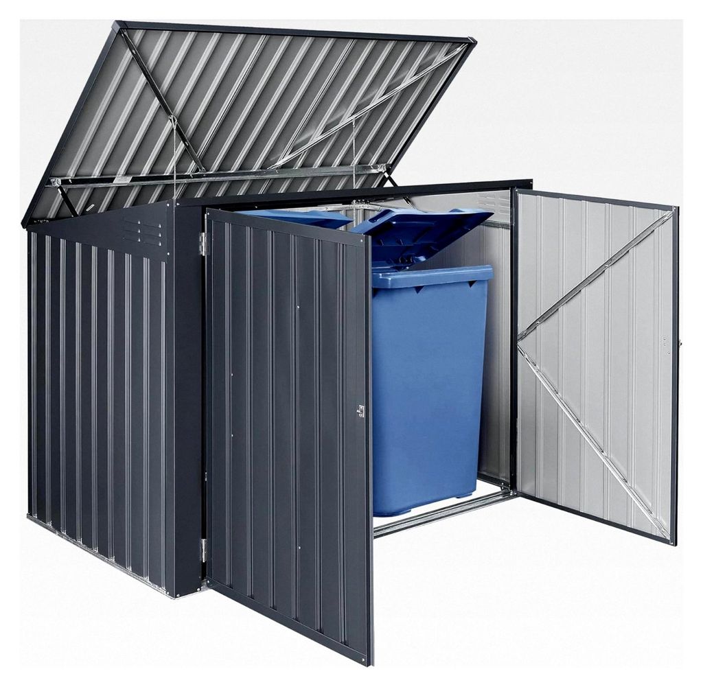 Mülltonnenbox Grebin für 2 x 240 L Mülltonnen, Müllverkleidung aus Stahl, Dunkelgrau, 173 x 101 cm