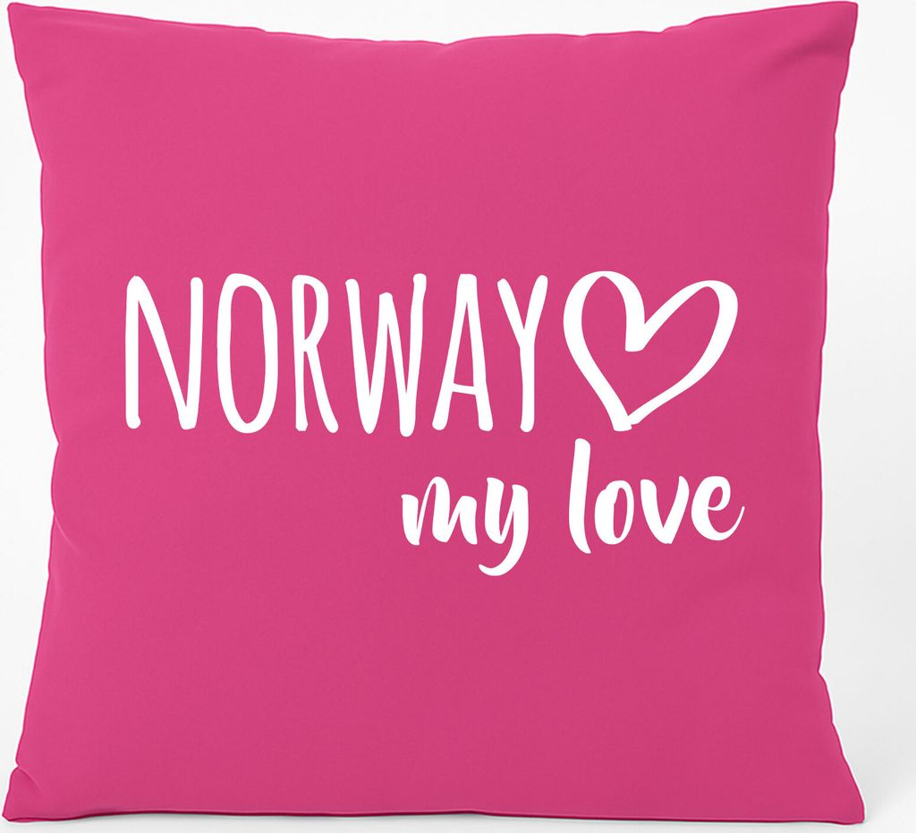 Huuraa Kissen Norway my love 40x40cm mit Füllung Fuchsia Baumwolle Dekokissen Geschenkidee