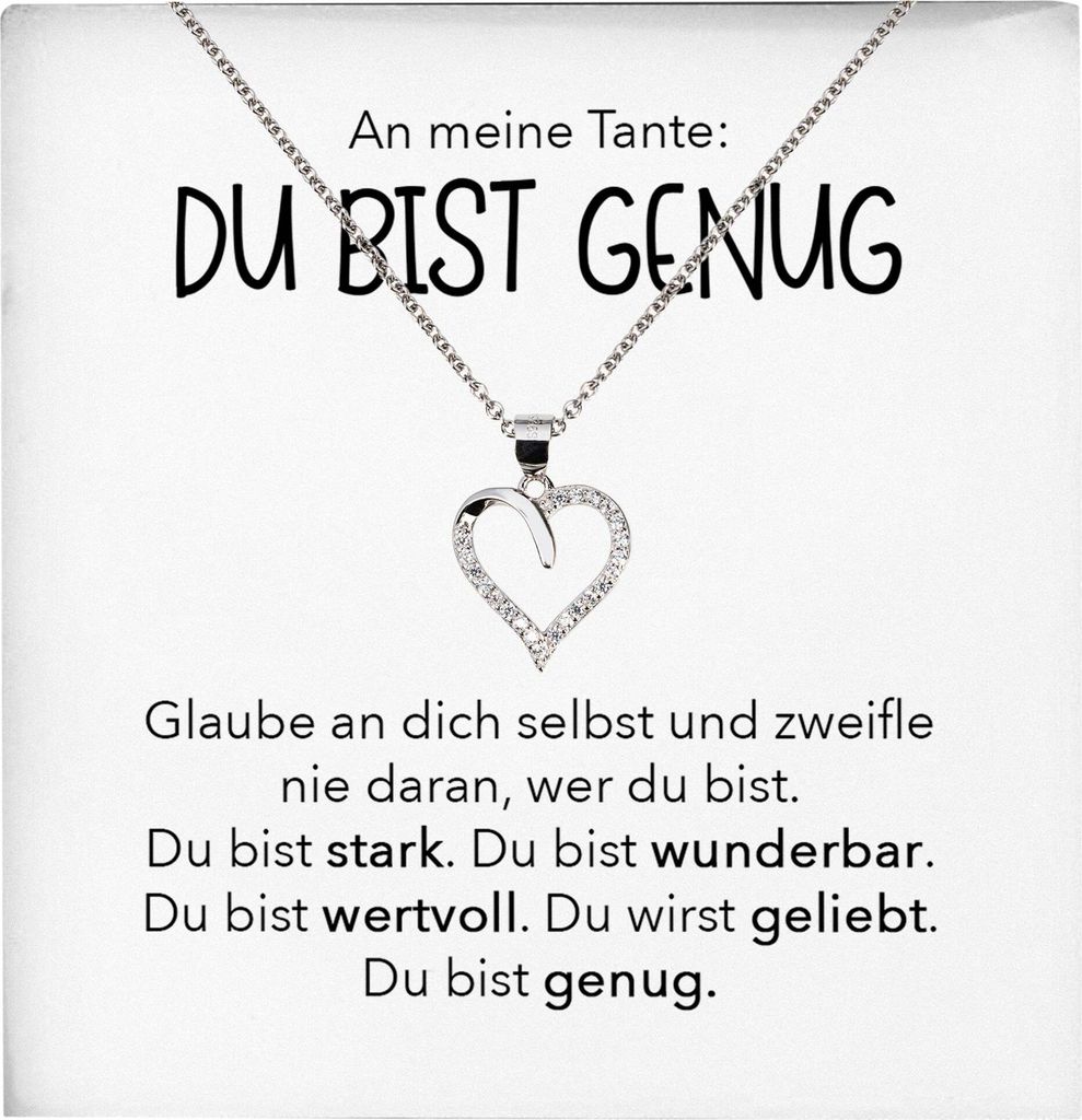 22Feels Tochter Geschenk Herz Halskette mit Karte Selbstliebe Du Bist Genug Mädchen Frauen Geburtstag Weihnachten Firmung Konfirmation etc. (Damen...