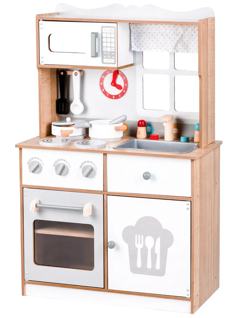 Grande cuisine en bois Eco Toys 60x92x30 cm blanc et naturel avec kit
