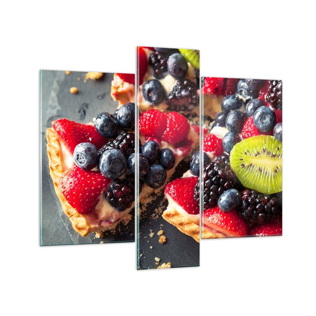 Bilder auf glas - Kuchen Dessert Obst Erdbeere - 95x80cm - Glasbilder - Wandbilder - Kunstdruck - zum Aufhängen bereit - Wanddekoration aus Glas -...
