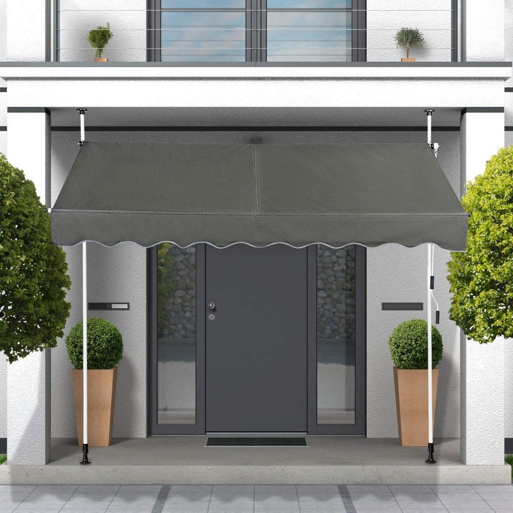 GOPLUS Sonnenschutz Markise, Terrassenmarkise ohne Bohren, Höhenverstellbare Sonnenmarkise, Klemmmarkise mit Handkurbel, aus Metall & Oxford, Manu...