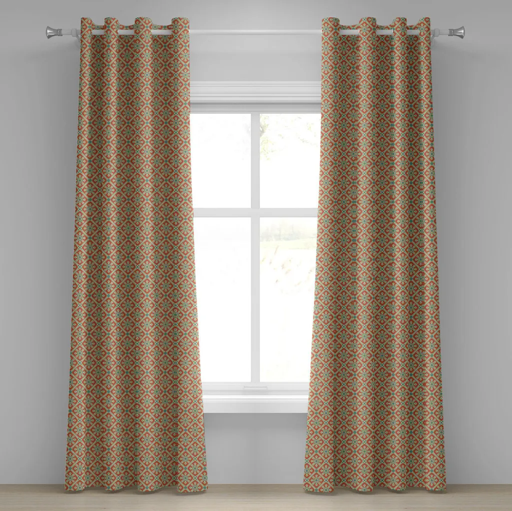 Set 2 Tende ABAKUHAUS 280x225 cm Arancione Verde Lavabili Occhielli