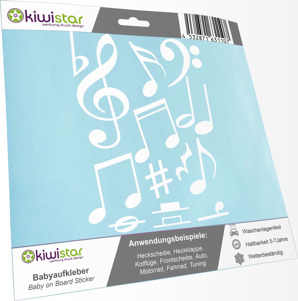 Bogengröße A3 - Musiknoten - Folienaufkleber - Deko IN 15 Farben - Neon + Chrom! Sticker Aufkleber