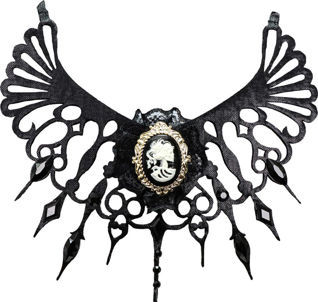 Gothik Halsband "Medaillon Totenkopf Braut" | Schwarz - Produktbild 