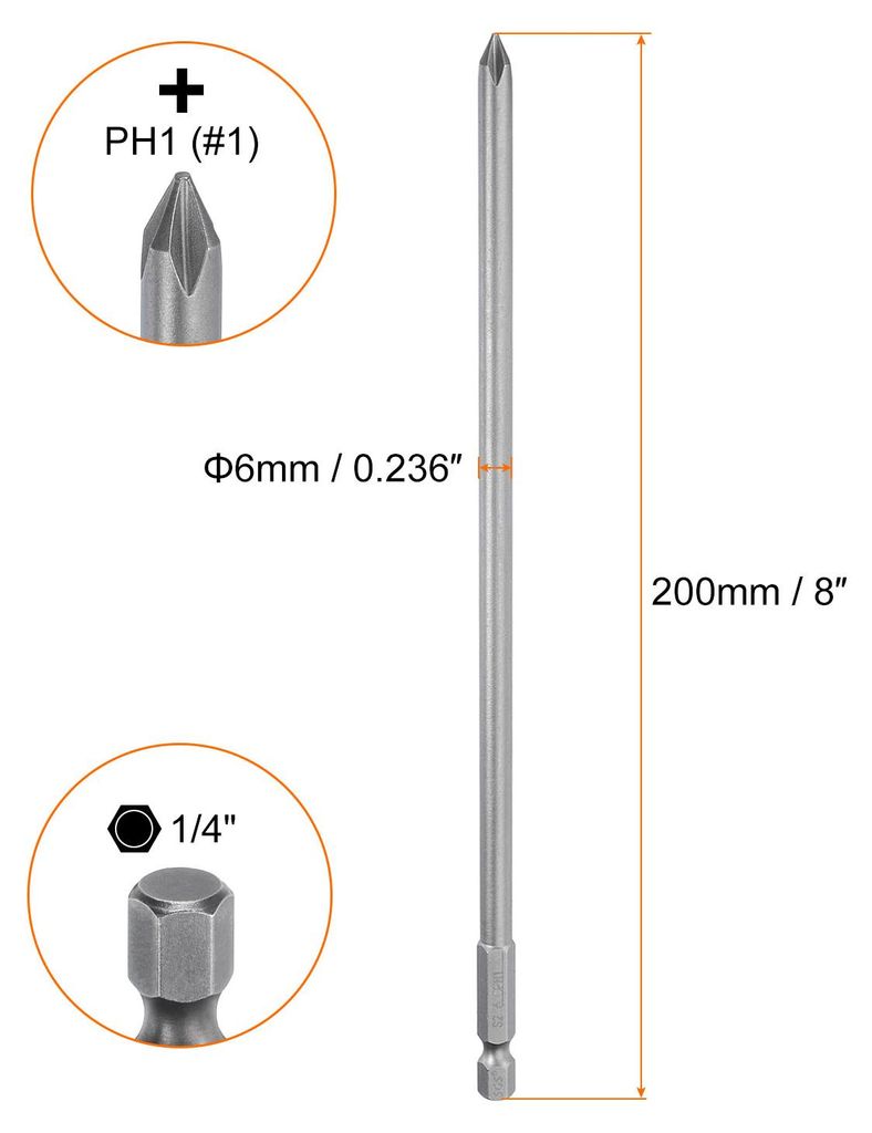 2 Stš¹ck PH1 Phillips Schraubendreher Bit Set mit 1/4" Sechskantschaft, 6mm Stab 200mm Lang Magnetische Kreuzkopf Bitsatz S2 Stahl Bohrer Elektro...