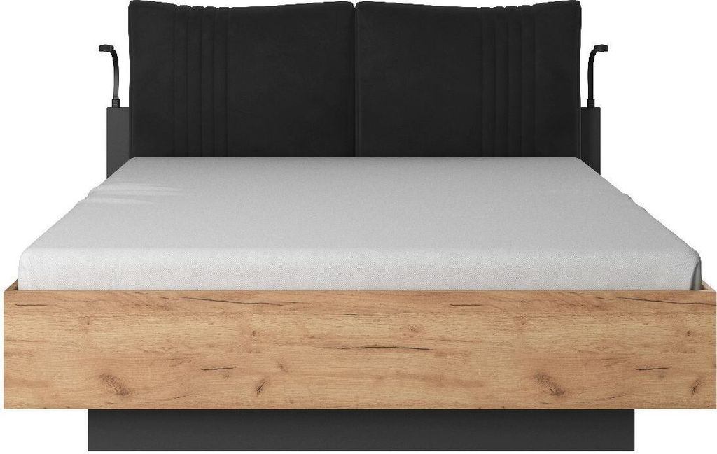 Schlafzimmerbett DECO C mit gepolstertem Kopfteil Doppelbett eiche craft gold/ anthrazit