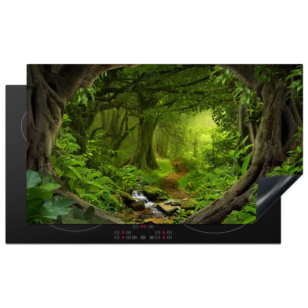 KitchenYeah Herdabdeckplatte Dschungel - Grün - Natur - Tropisch - Pflanzen , 91x52cm, Küche Deko, Glaskeramikkochfeld Herdabdeckung, Abdeckpla...
