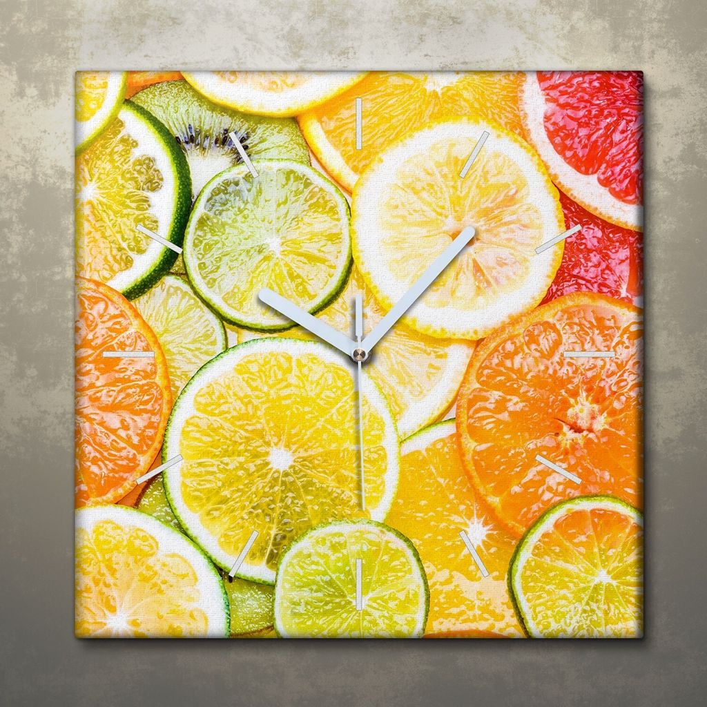 Wohnzimmer Leinwand Uhr Geräuschlos Küche 30x30 Farbige, Früchte, Motive, weiße Zeiger