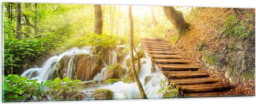 Bilder auf glas - Park Wasserfall Wasser - 90x30cm - Glasbilder - Wandbilder - Kunstdruck - zum Aufhängen bereit - Wanddekoration aus Glas - Glas ...