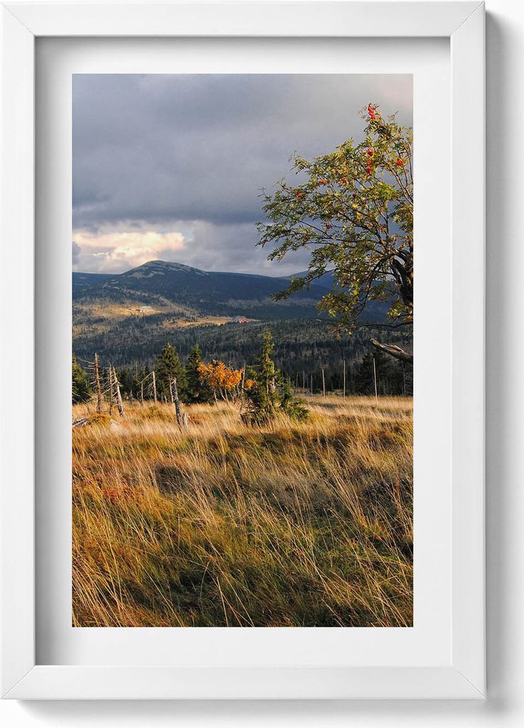Riesengebirge im Herbst– Wandbild mit Rahmen – Gerahmtes Bild – Wanddekoration – 20x30 cm – Weiß