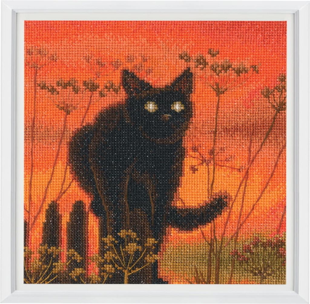 RTO Kreuzstich Stickpackung "Sonnenuntergang Katze", Zählmuster, 15,5x15,5cm