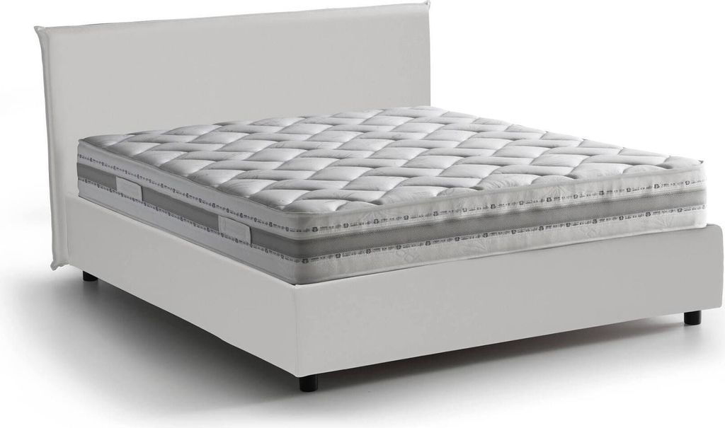 Doppelbett Bella, Containerbett mit Kunstlederbezug, 100% Italy, Frontöffnung, mit Matratze Cm 140x200 enthalten, Weiß