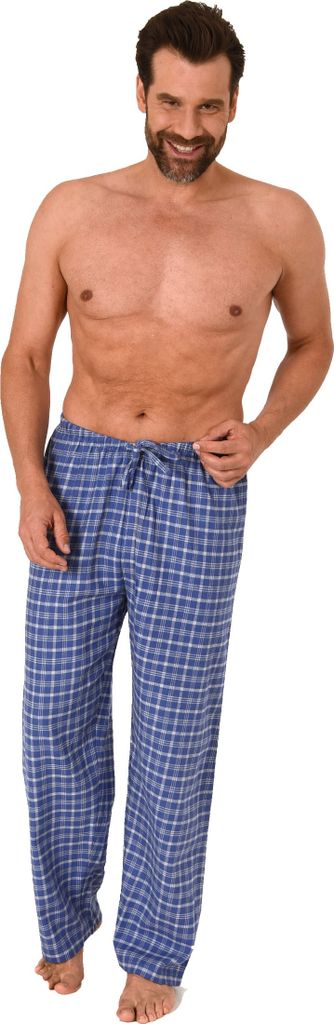 Herren Flanell Schlafanzug Hose kariert aus Baumwolle - ideal zum relaxen - 222 122 15 851 ; blau , 52