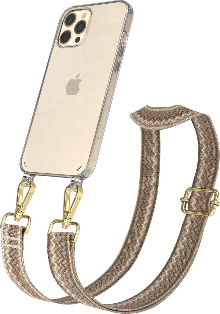 Apple iPhone 12 Pro Max Chain Eyelets Slim Neck Strap Set Wave Style 07 light Brown/Brown 01 Metall Gold