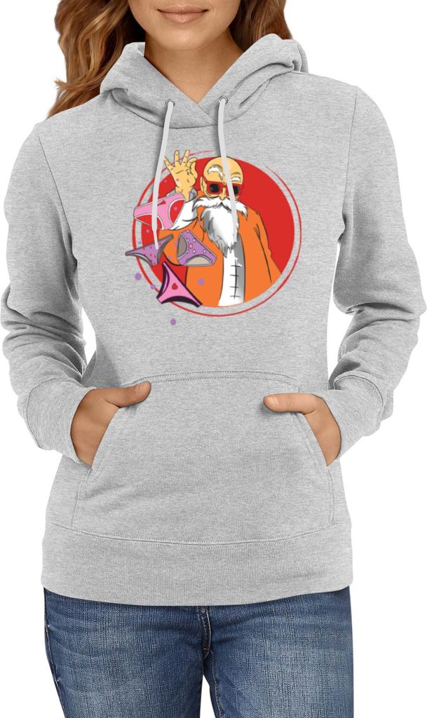 Damen Kapuzenpullover Japan Manga Anime Comics Dragon Anime Manga Ball Z Master Roshi 03, Lady XL / Grau