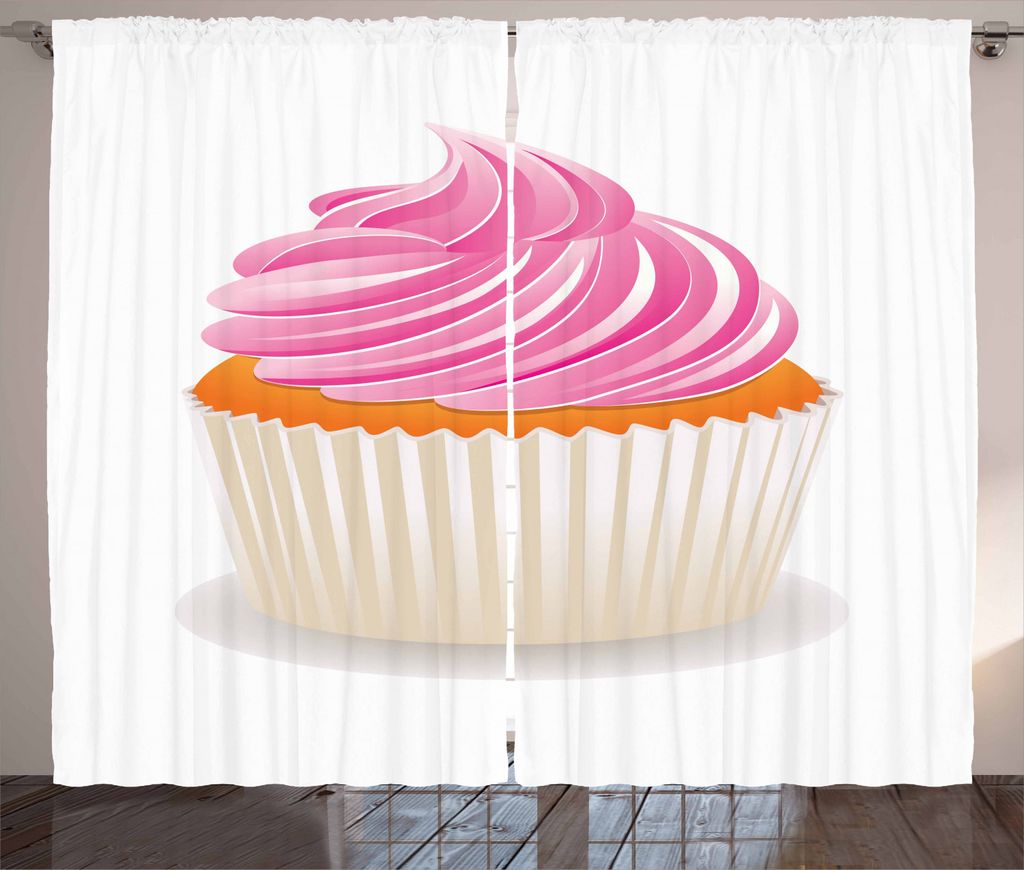 ABAKUHAUS Orange und Rosa Rustikaler Vorhang, Rosa Cupcake, Wohnzimmer Universalband Gardinen mit Schlaufen und Haken, 280 x 225 cm, Orange Creme Rosa