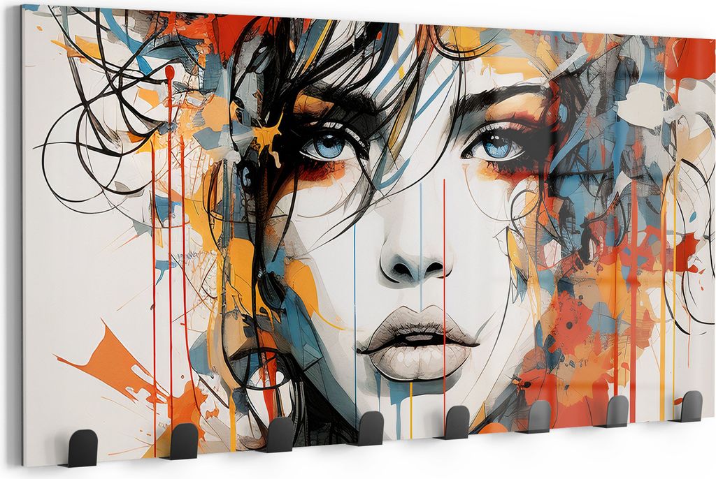DEQORI Kleiderhaken Glas 60x30 cm 'Farbexplosion der Seele' Wand Garderobe beschreibbar Paneel
