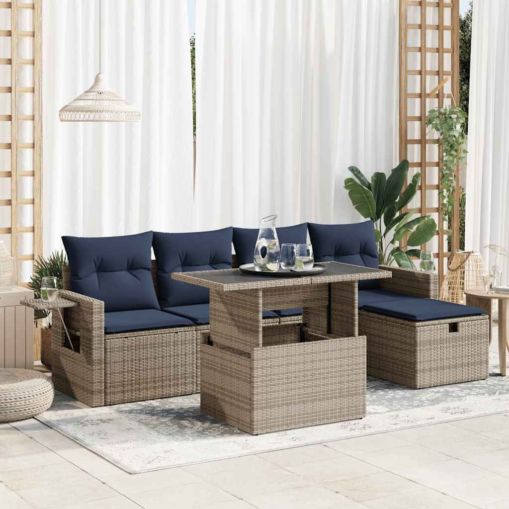 Maison Exclusive - 6-tlg. Garten-Sofagarnitur mit Kissen Grau Poly Rattan Akazie