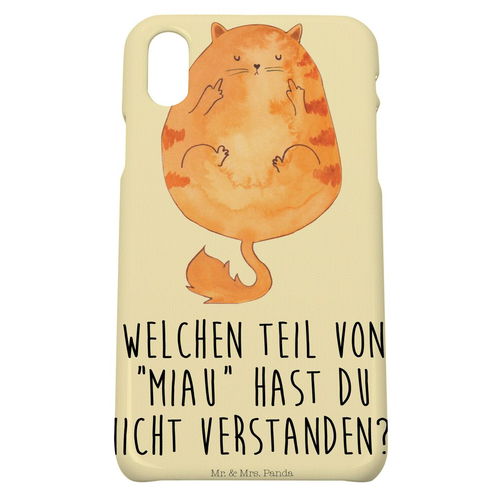 Mr. & Mrs. Panda Iphone 10 Handyhülle Katze Mittelfinger - Gelb Pastell - Geschenk, Handy Case, X, Mietze, Cover, Kater, Katzen, Cats, Cat
