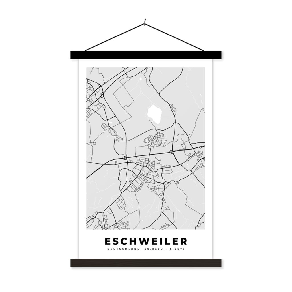 MuchoWow Textilposter Stadtplan - Eschweiler - Karte - Deutschland - Karte 40x60 cm mit schwarzem Rahmen - Wanddekorationen