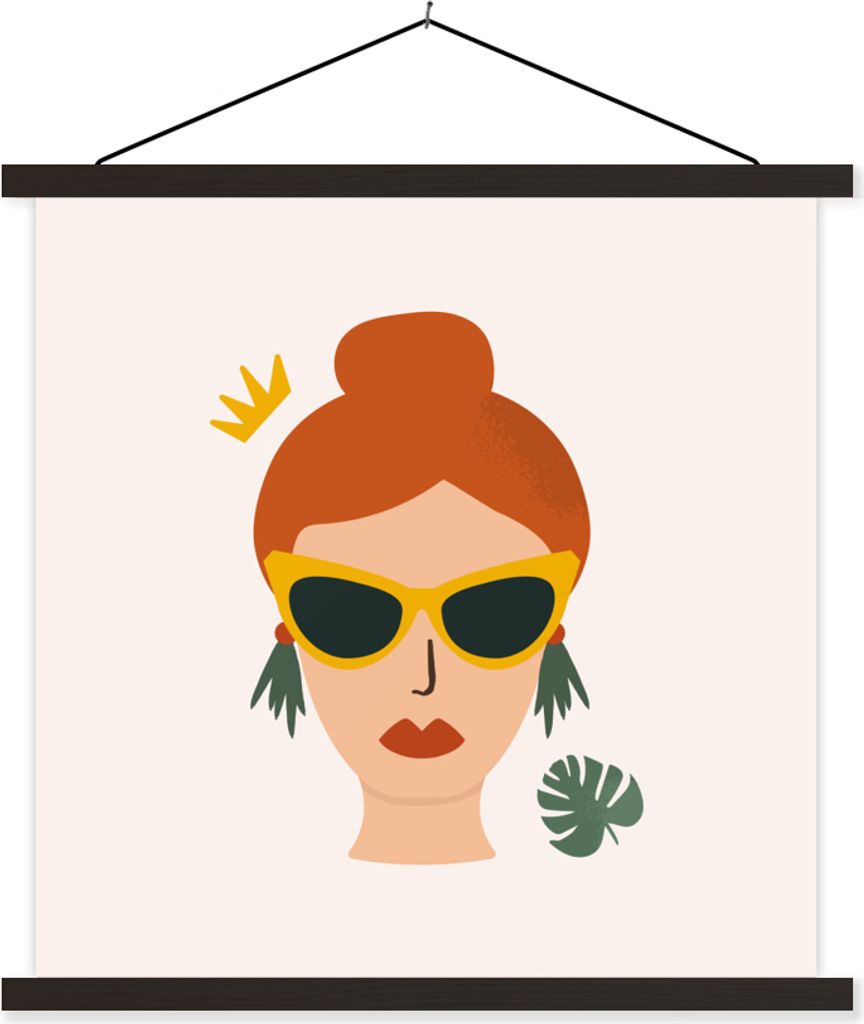 MuchoWow Textilposter Frau - Porträt - Sonnenbrille 60x60 cm mit schwarzem Rahmen - Posteraufhänger