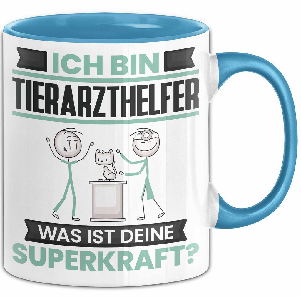 Tierarzthelfer Tasse Geschenk für Tierarzthelfer Geburtstag Lustiger Spruch Kaffee-Becher Was Ist Deine Superkraft (Blau)