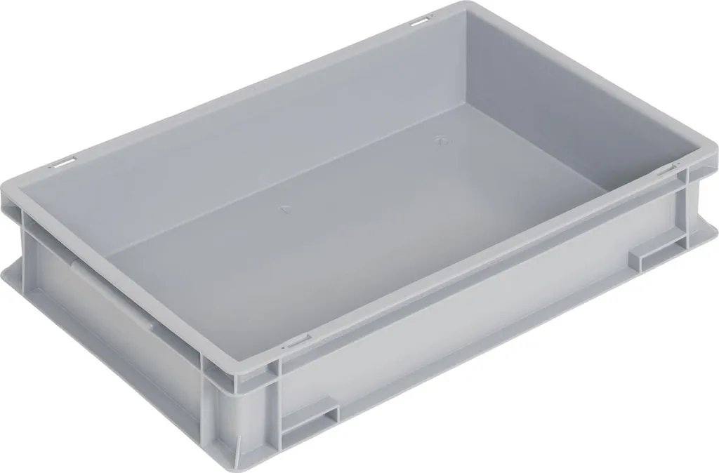 Bac plastique gris 600x400x120mm en PP robuste avec poignée coquille