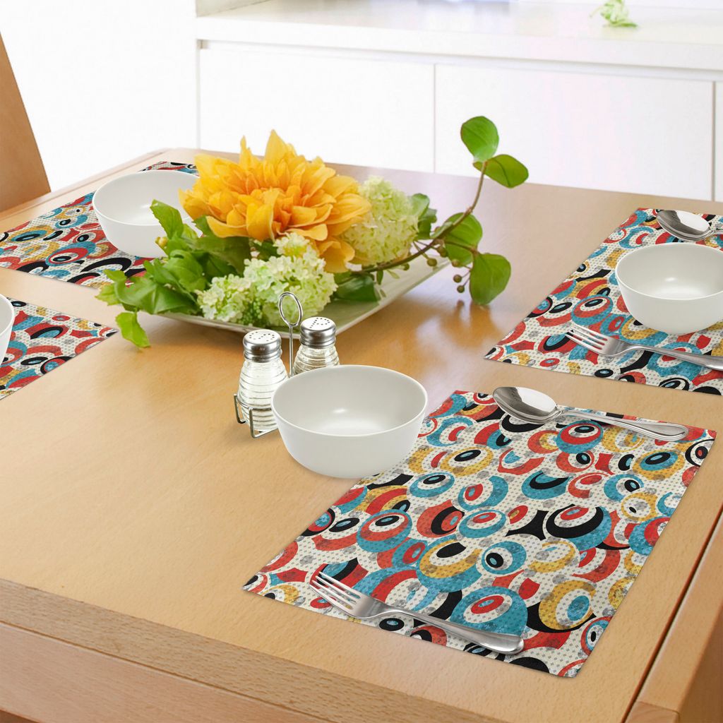 ABAKUHAUS Psychedelisch Platzmatten, Retro-Thema Kreis Muster Evil Eyes Design Techno Trance Design Kunstdruck, Tiscjdeco aus Farbfesten Stoff für...