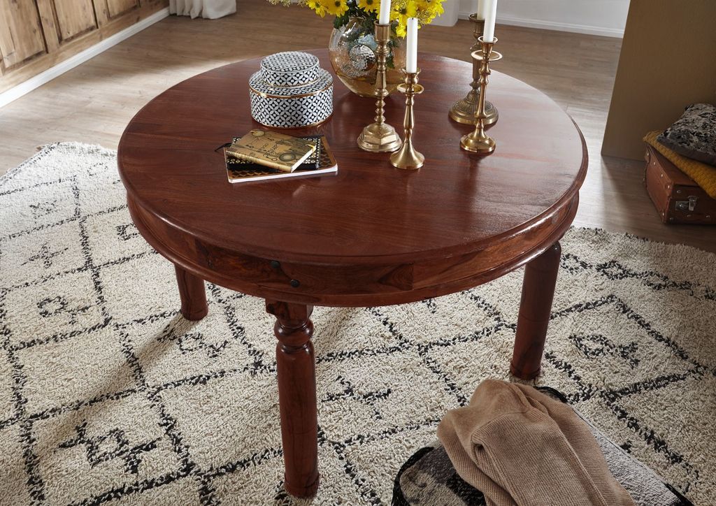 MASSIVMOEBEL24 Esstisch rund Akazie 140x140x76 nougat lackiert OXFORD #333