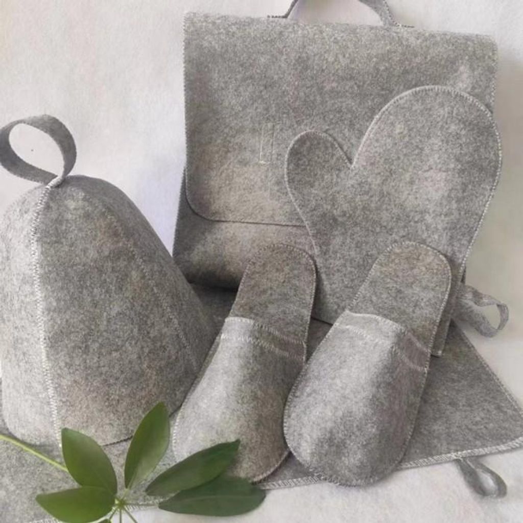 Sauna Set - Saunazubehör - Grau - 5in1 - Saunahandschuh - Funktionale Taschen