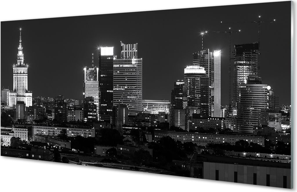Glasbilder 100x50 Wandkunst Nachtpanorama von Warschau Wolkenkratzer