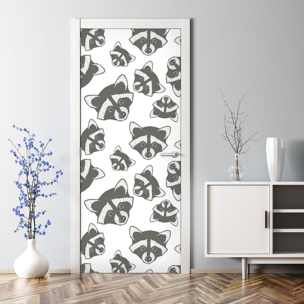 Dekorative Tür Wandaufkleber Wandtattoo selbstklebend Klebefolie dekoration Waschbären Tier 85 x 200 cm