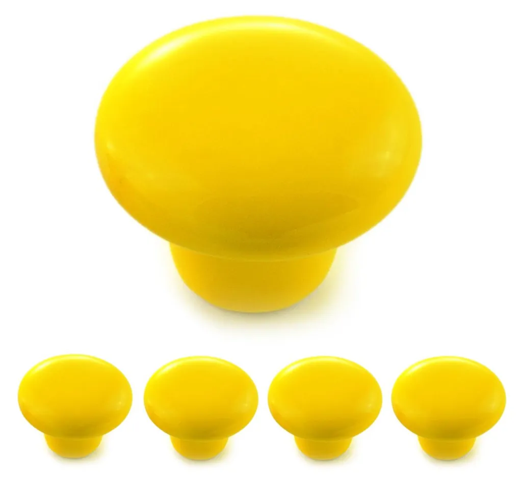Boutons de meuble en porcelaine jaune Ø32mm style vintage lot de 4