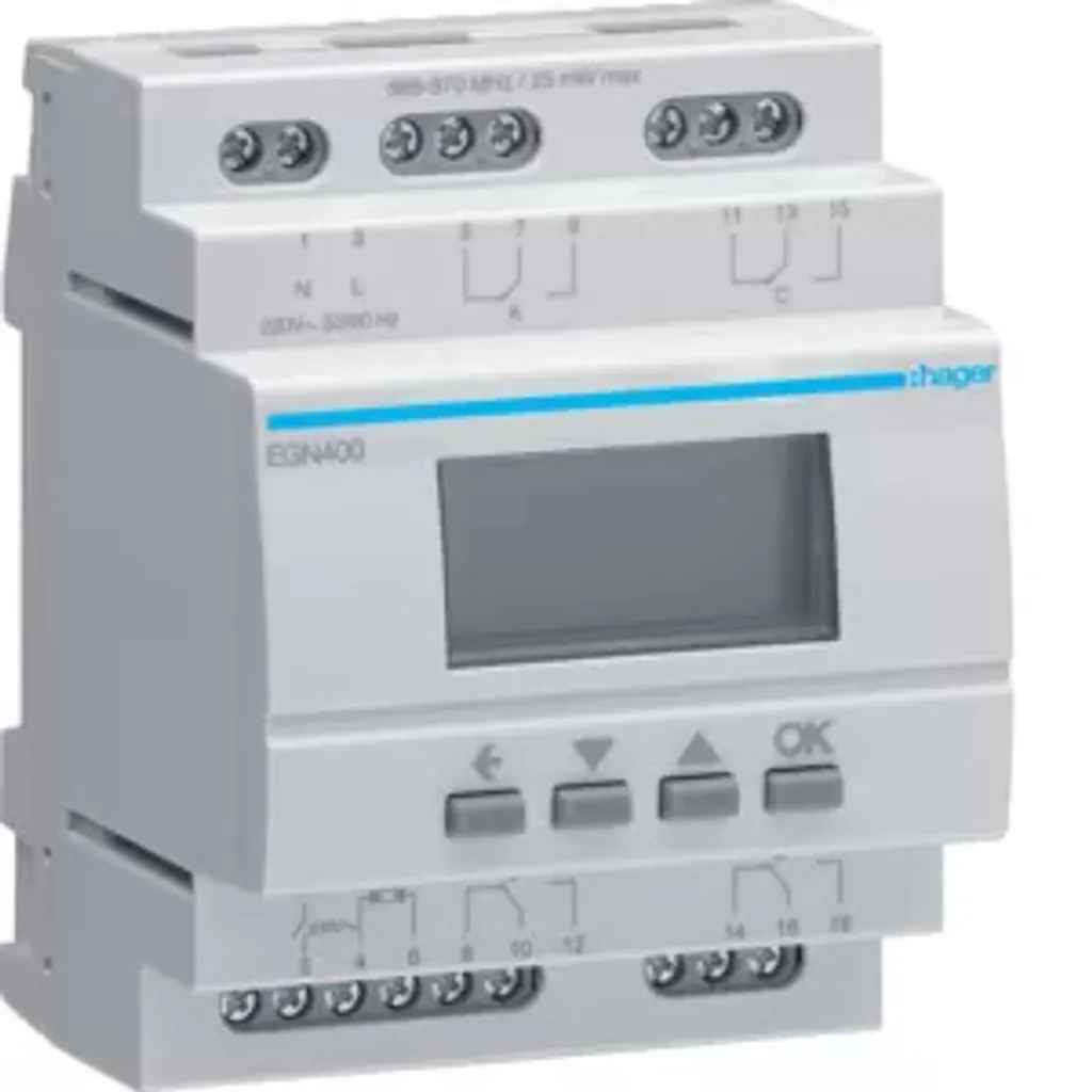 Hager EGN400 Horloge Numérique Multifonctions 4 Canaux avec Bluetooth