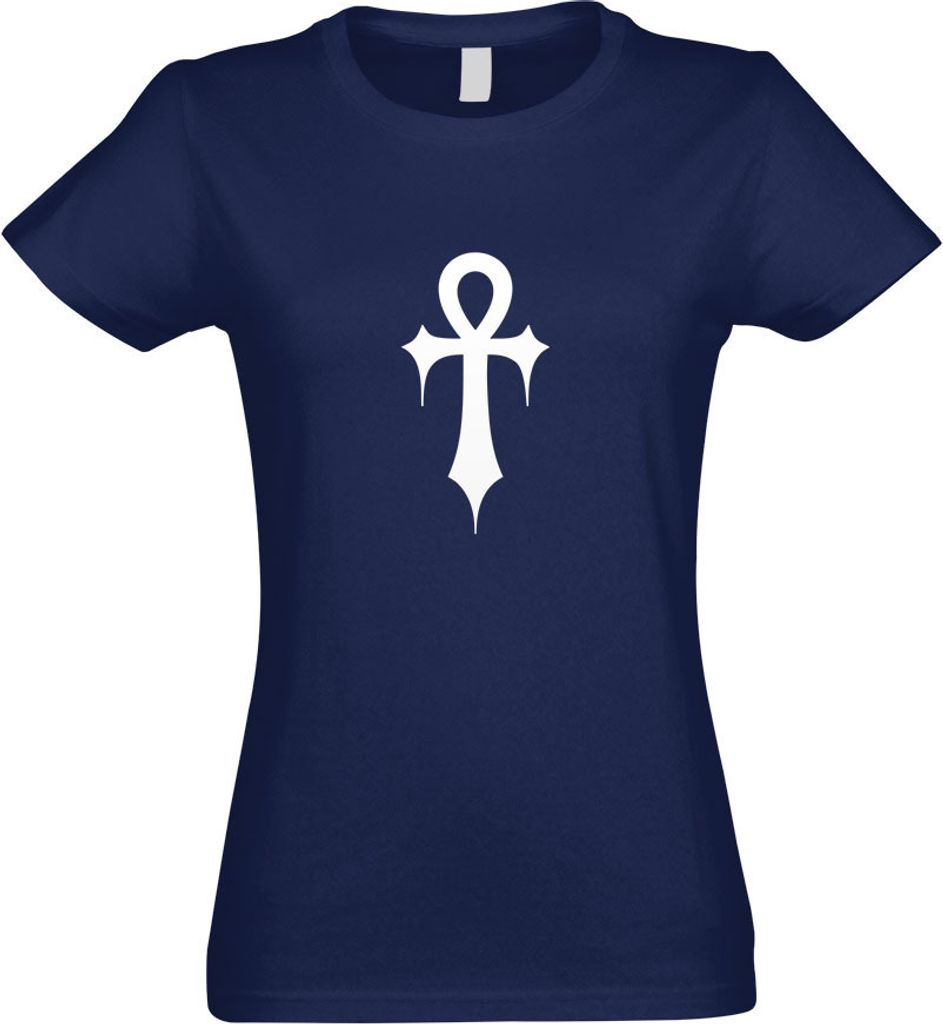 Kiwistar - T-Shirt tailliert - Damen - Navy - Gothic Ankh - mit Motiv Bedruckt - Funshirt Design - Sport - Freizeit - Damen - XXL