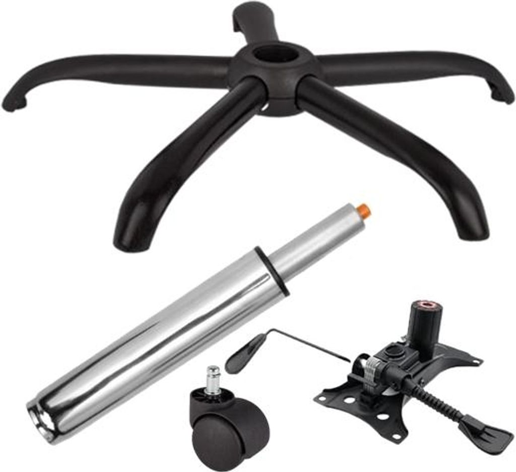 Metall-Balanceplatten-Set 25 x 15 cm, Basis 64 cm, Universal-Gummirolle und Kolbenzylinder, Gas, für Bürostühle, Silber, 35 cm