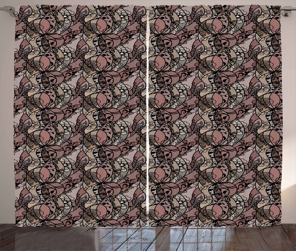 ABAKUHAUS viktorianisch Rustikaler Vorhang, Schwarzes Lochmuster, Wohnzimmer Universalband Gardinen mit Schlaufen und Haken, 280 x 225 cm, Mehrfarbig